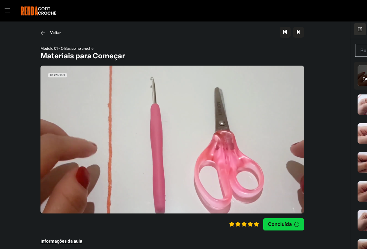 Tela de uma aula sendo assistida na área de membros